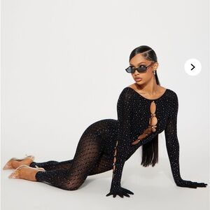 Black Rhinestone Bodysuit